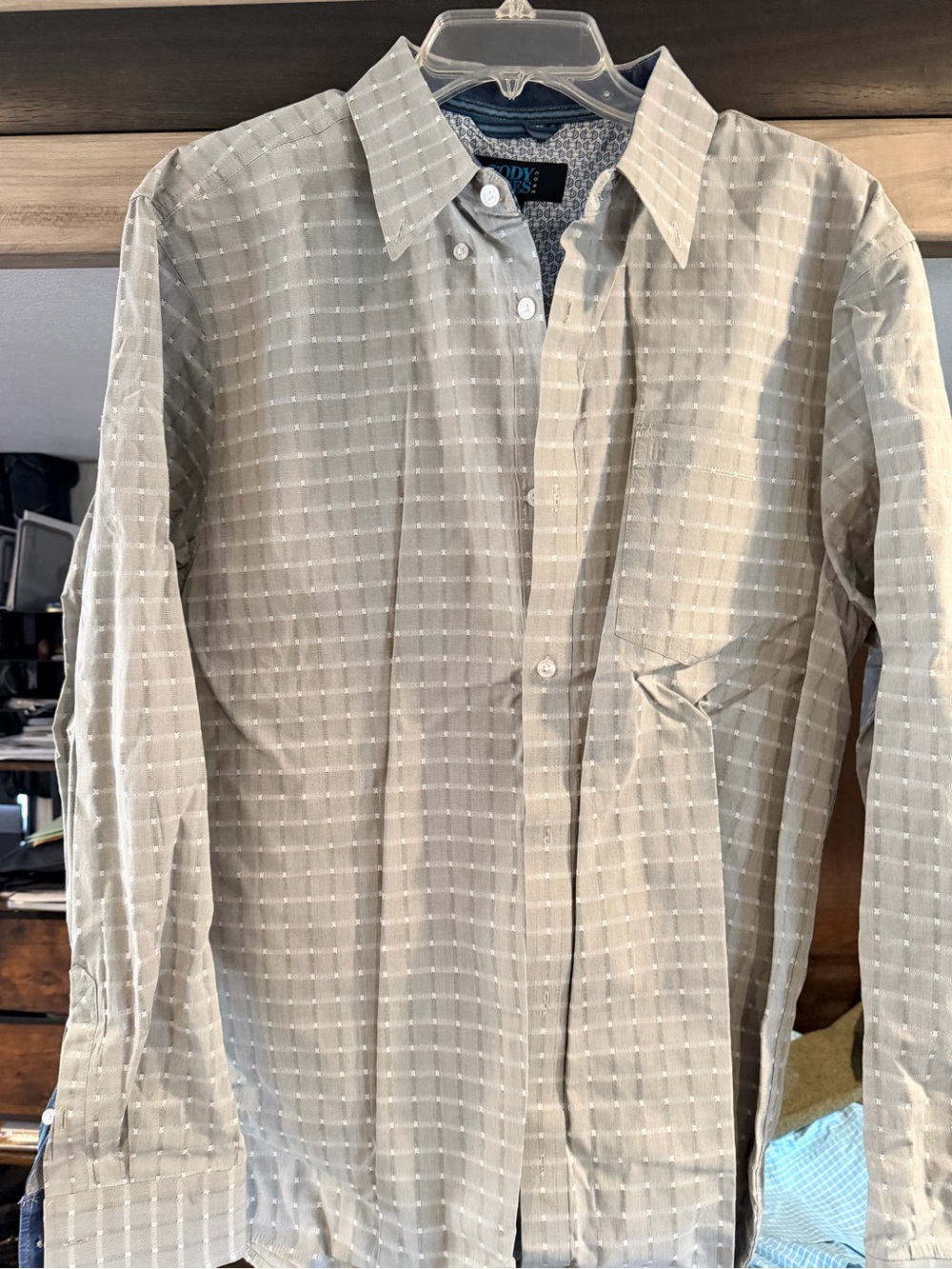 Men's Light Gray/green Windowpane Dress Shirt LS  by Cody James